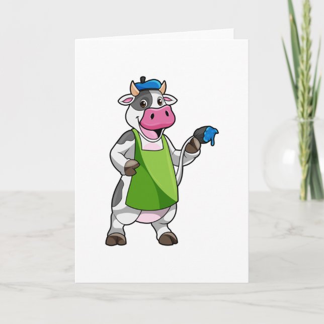 Cow as Painter with Paint & Apron Card (Front)