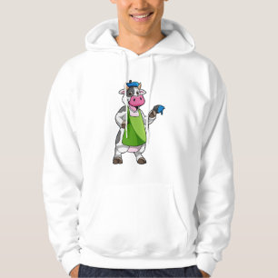 Cow as Painter with Paint & Apron Hoodie