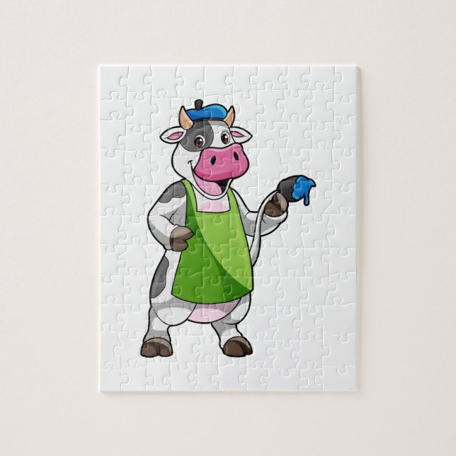 Cow as Painter with Paint & Apron Jigsaw Puzzle (Vertical)