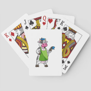 Cow as Painter with Paint & Apron Playing Cards