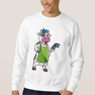 Cow as Painter with Paint & Apron Sweatshirt