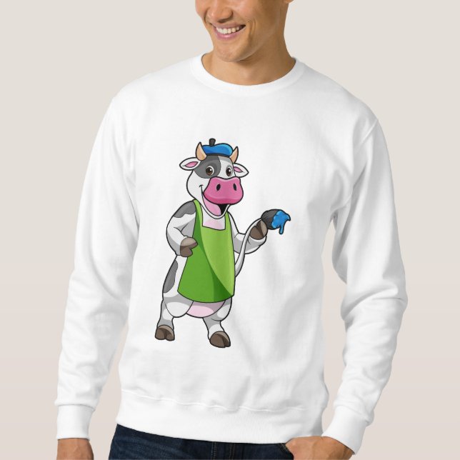 Cow as Painter with Paint & Apron Sweatshirt (Front)