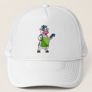 Cow as Painter with Paint & Apron Trucker Hat