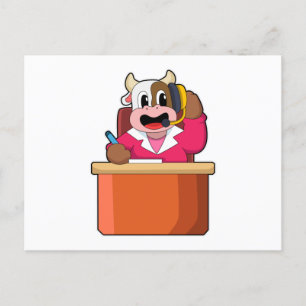 Cow as Secretary with Table Postcard
