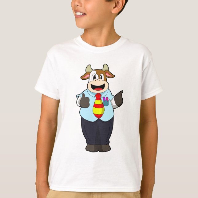 Cow as Teacher with Tie T-Shirt (Front)