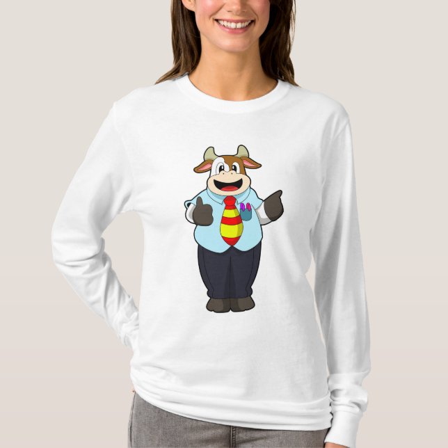 Cow as Teacher with Tie T-Shirt (Front)