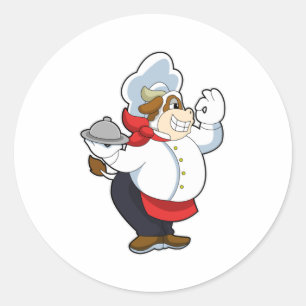 Cow as Waiter with Serving plate Classic Round Sticker