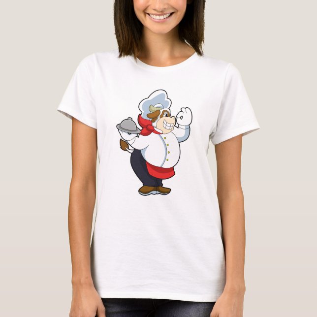 Cow as Waiter with Serving plate T-Shirt (Front)