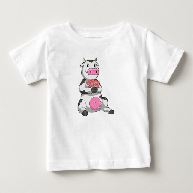Cow at Poker with Poker cards Baby T-Shirt (Front)