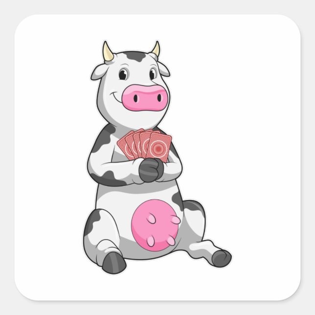 Cow at Poker with Poker cards Square Sticker (Front)