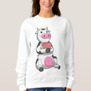 Cow at Poker with Poker cards Sweatshirt