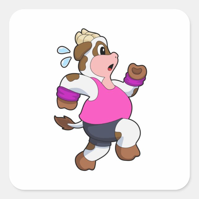 Cow at Running Square Sticker (Front)