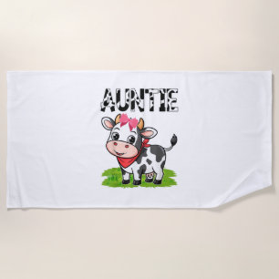 Cow Auntie Birthday Family Matching Girl Boy Farm  Beach Towel