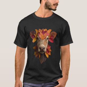Cow Autumn Leaves Artistic Animal Art Leaf Fall Ae T-Shirt