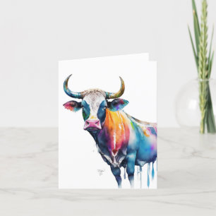 Cow B Portrait in Watercolors & Pen Holiday Card