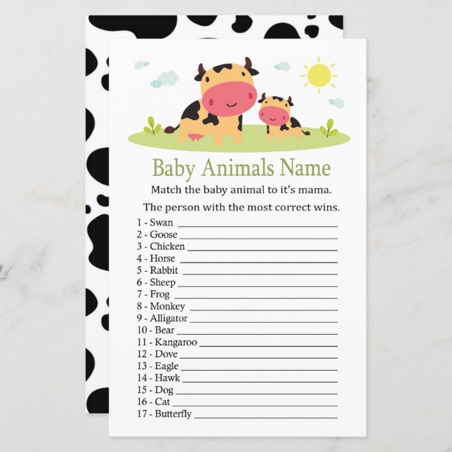 Cow Baby Animals Name Game (Front/Back)