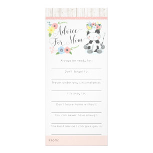 Cow Baby Shower Advice Game Rustic Floral Calf Rack Card