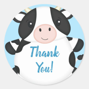 Cow Baby Shower Blue Classic Round Sticker