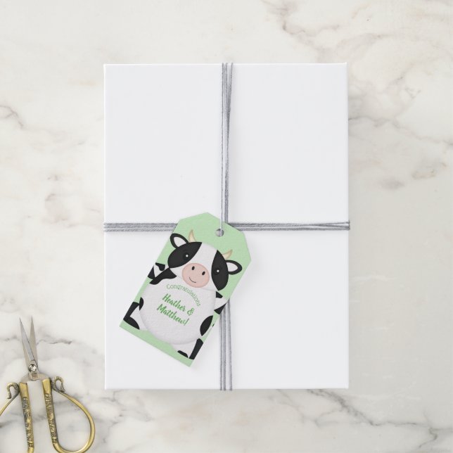 Cow Baby Shower Farm Gift Tags (With Twine)