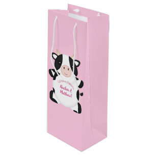 Cow Baby Shower Farm Pink Girl Wine Gift Bag