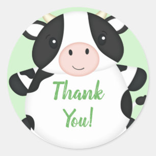 Cow Baby Shower Green Classic Round Sticker