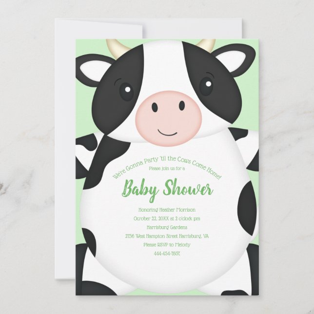 Cow Baby Shower Green Invitation (Front)