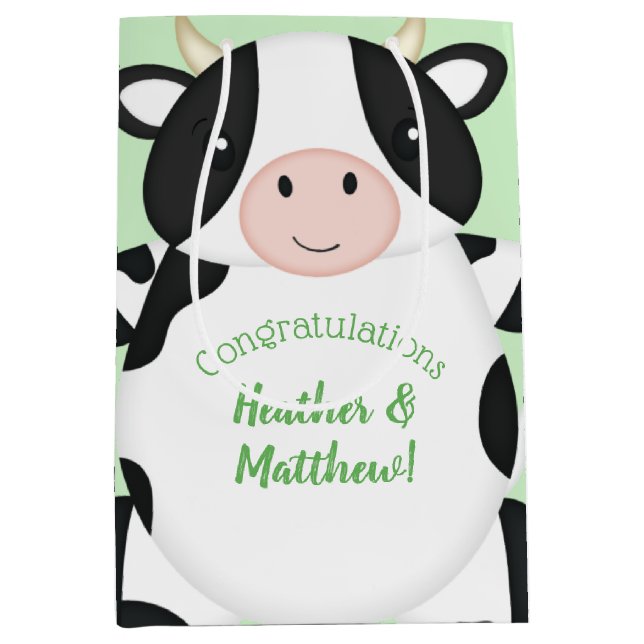 Cow Baby Shower Green Medium Gift Bag (Front)