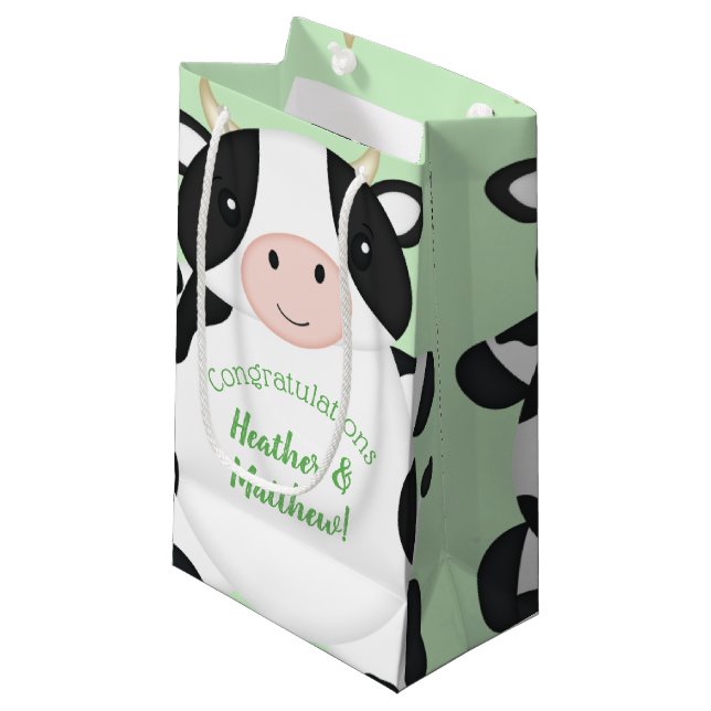 Cow Baby Shower Green Small Gift Bag (Front Angled)