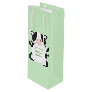 Cow Baby Shower Green Wine Gift Bag