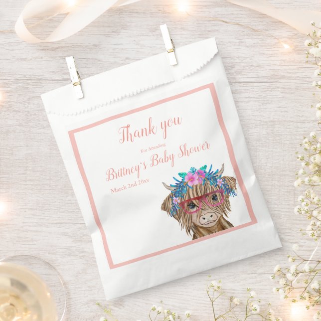 Cow Baby Shower, Highland Cow, Girl  Favour Bags (Clipped)