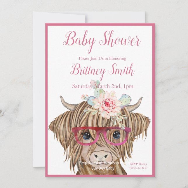 Cow Baby Shower Invitation, Desert Cacti Invitation (Front)
