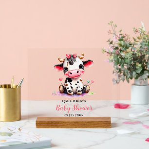 Cow Baby Shower Minimalist Pink Girl baby shower Acrylic Sign
