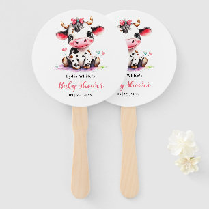 Cow Baby Shower Minimalist Pink Girl baby shower Hand Fan