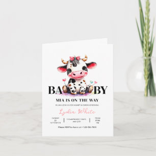 Cow Baby Shower Minimalist Pink Girl baby shower Invitation