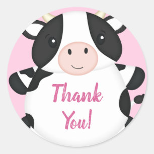 Cow Baby Shower Pink Classic Round Sticker