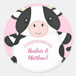 Cow Baby Shower Pink Classic Round Sticker