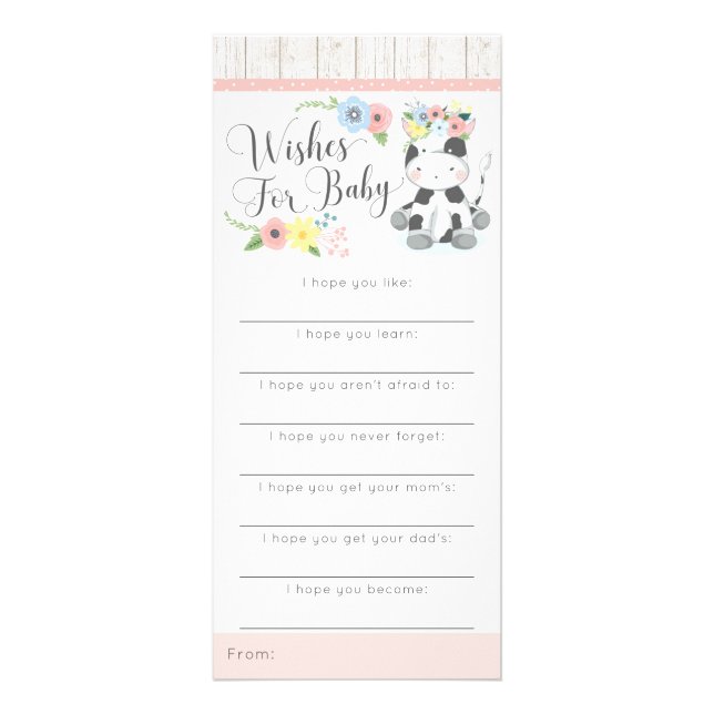 Cow Baby Shower Wishes Game Rustic Floral Calf Rack Card (Front)