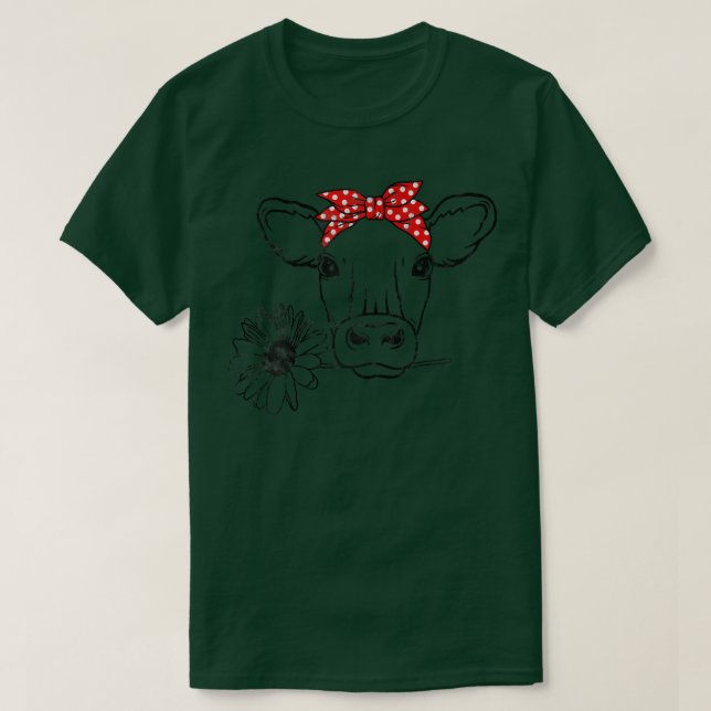 Cow Bandana Daisy Flower Farmer Cow Lover Distress T-Shirt (Design Front)