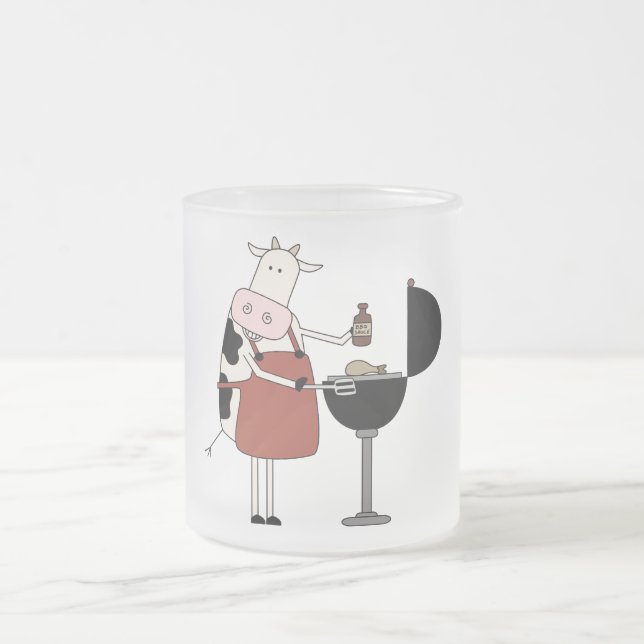 Cow Barbeque Tshirts and Gifts Frosted Glass Coffee Mug (Center)