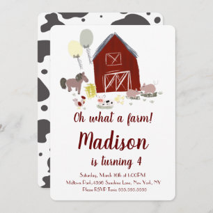 Cow Barn Farm Cattle Party Birthday Girl Invitation