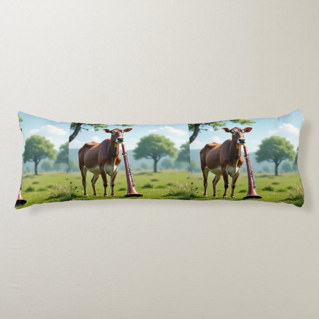 Cow & Bassoon Pasture Body Pillow – Whimsical Farm (Front)