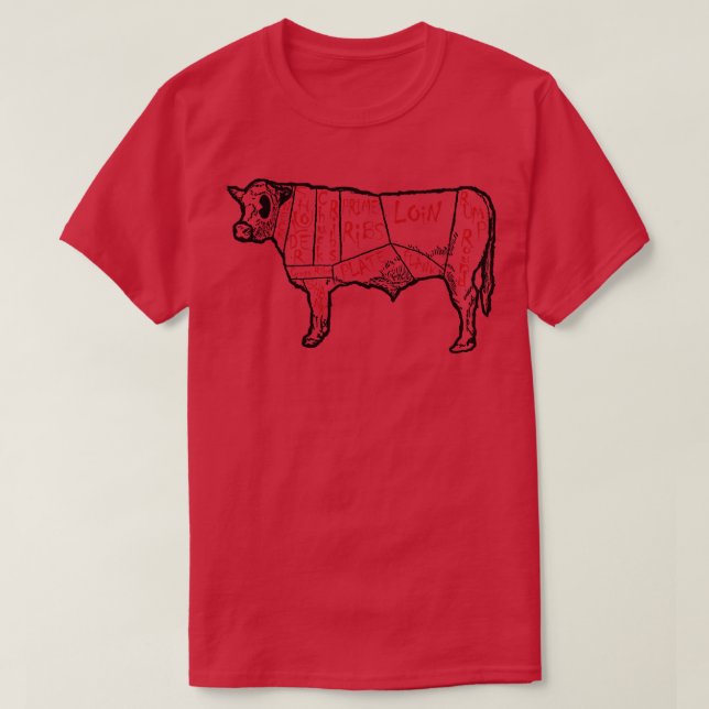 Cow Beef Cut Butcher Chart T-Shirt (Design Front)