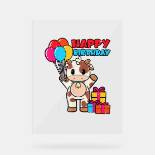 Cow Birthday Balloon Theme Cattleman Farmer Cute B Acrylic Sign