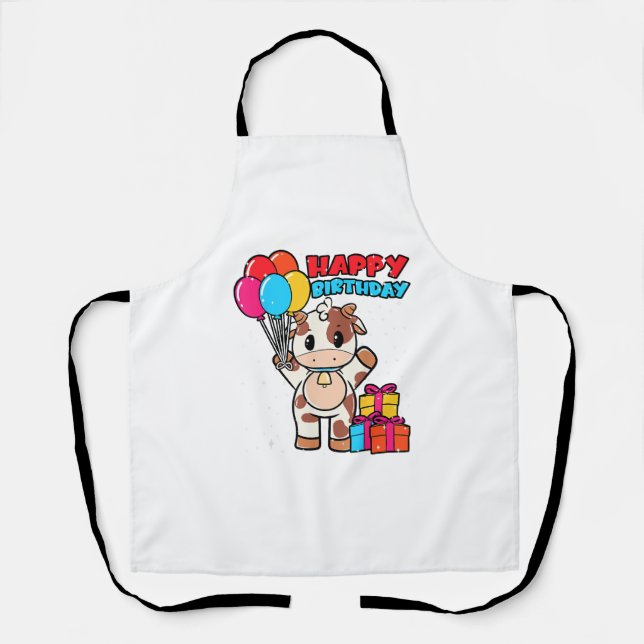 Cow Birthday Balloon Theme Cattleman Farmer Cute B Apron (Front)