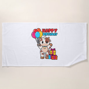 Cow Birthday Balloon Theme Cattleman Farmer Cute B Beach Towel