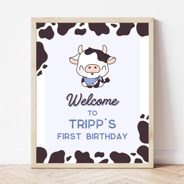 Cow Birthday Blue Party Welcome Sign (Creator Uploaded)