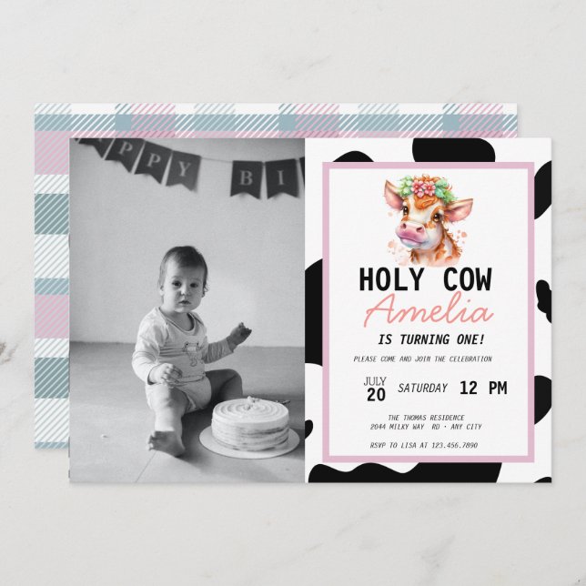 Cow Birthday Invitation (Front/Back)