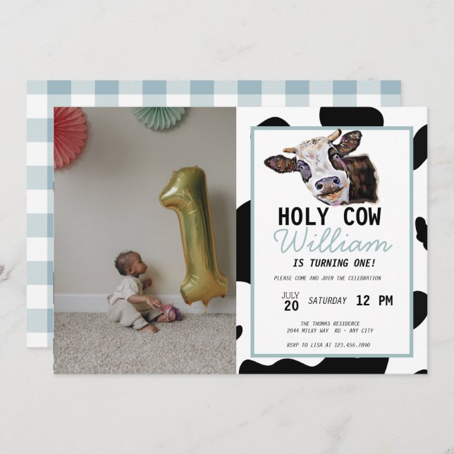 Cow Birthday Invitation (Front/Back)
