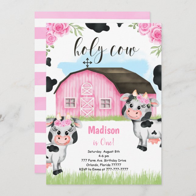 Cow Birthday Invitation (Front/Back)