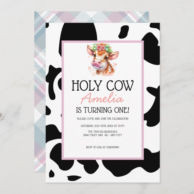 Cow Birthday Invitation (Front/Back)